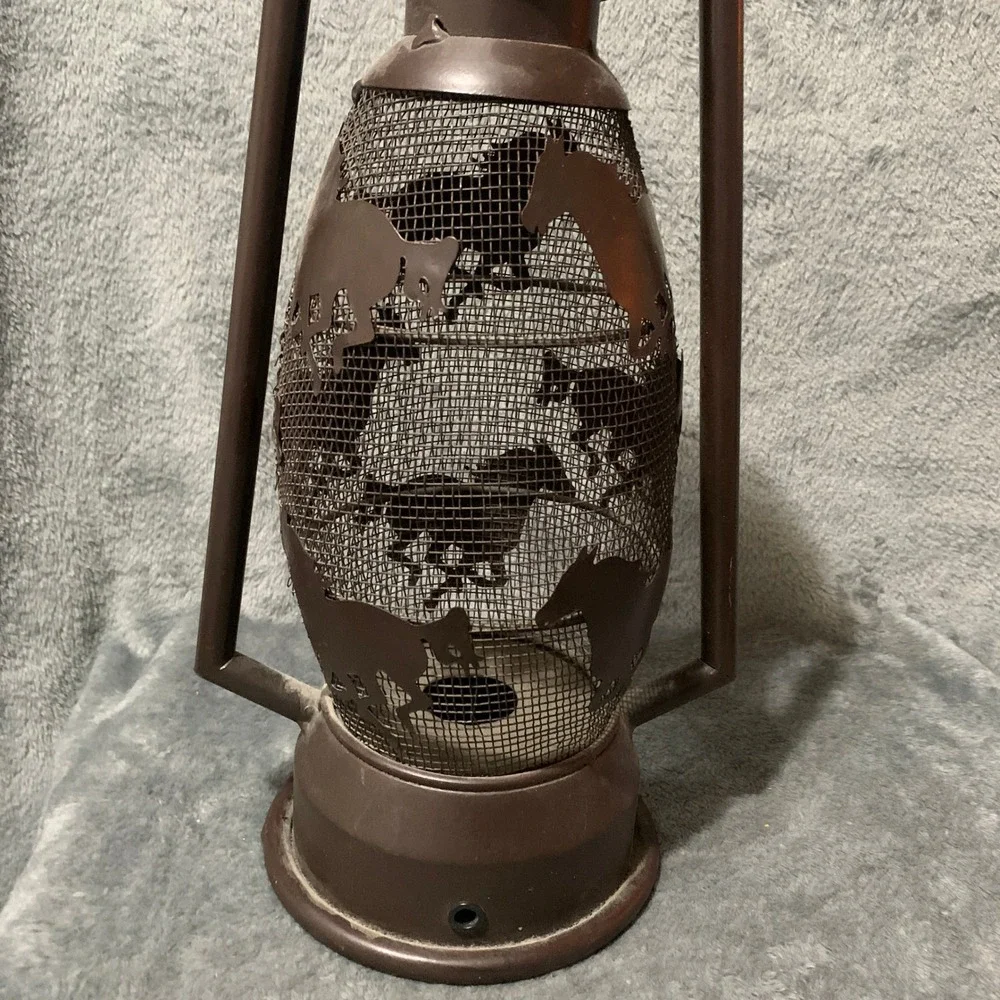 Rustic Brown Metal Horse Silhouette Mesh Hurricane Lantern Western Decor Flaw